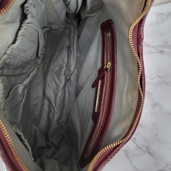 Elliot Lucca Hobo Shoulder Bag Pascale  Burgundy Patent Woven Leather Braid - Picture 7 of 16